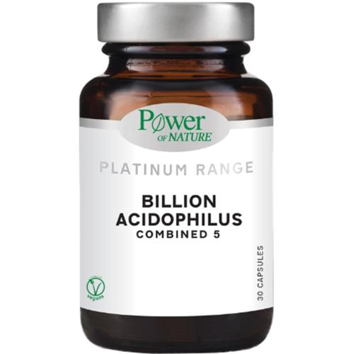 Power of Nature Platinum Range Billion Acidophilus Combined 5 Συμπλήρωμα Διατροφής με Φιλικά Βακτήρια για τη Σωστή Λειτουργία της Εντερικής Χλωρίδας 30caps